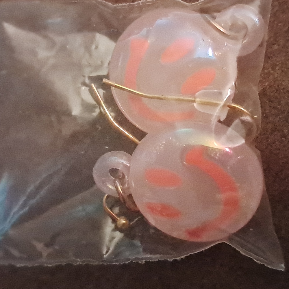 Hand Crafted Pink and Gold Earrings with Swirl Beads 1.5” long 3/4” wide